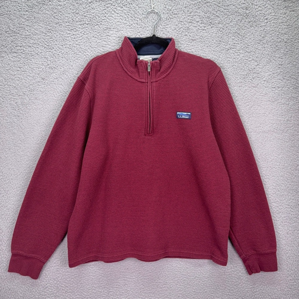 LL Bean Sweater Mens L Red Lakewashed Double Knit 1/4 Zip Pullover Outdoor